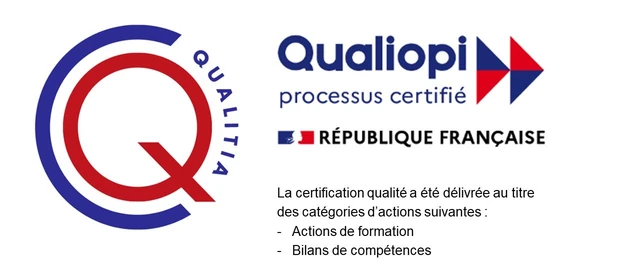 Certification Qualiopi délivrée par Qualitia au titre des actions de formation et des bilans de compétences